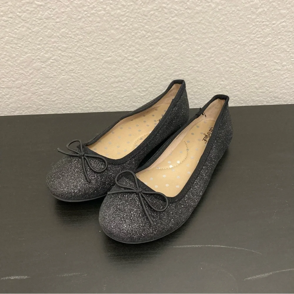 Cat & Jack Sparkle Flats - Black/Silver - Size 13 Girls
